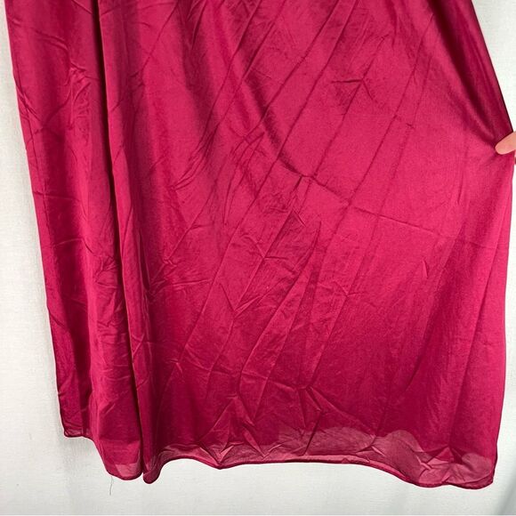 Vintage Burgundy Wine Coquette Dainty Prairie Milkmaid Nylon Nightgown Dress L - Picture 6 of 11
